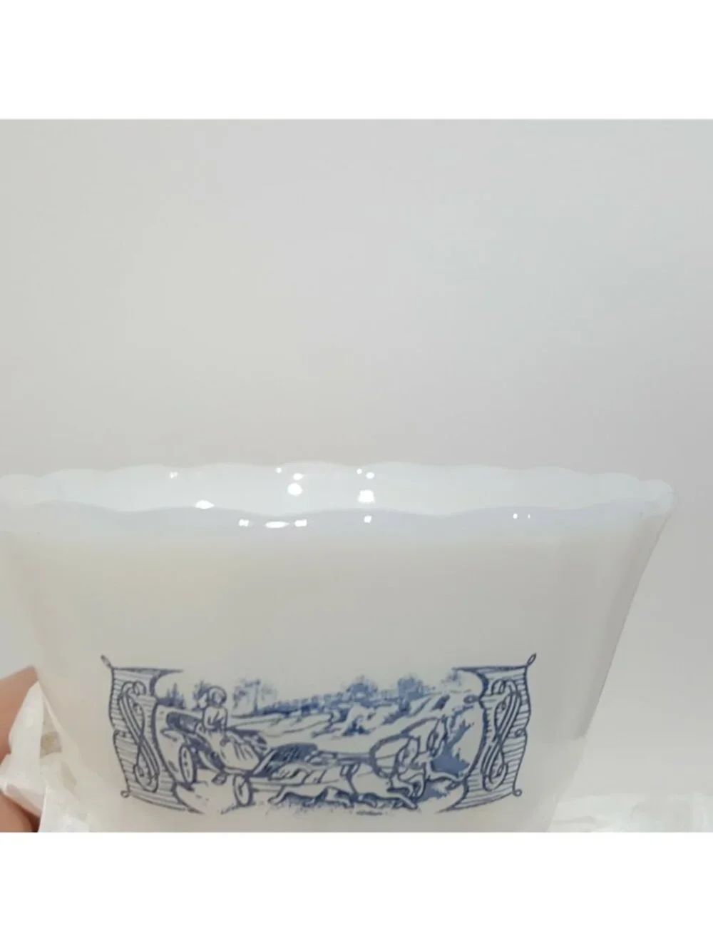 Fire King Anchor Hocking Milk Glass Mini Bowl Currier & Ives Blue White #30